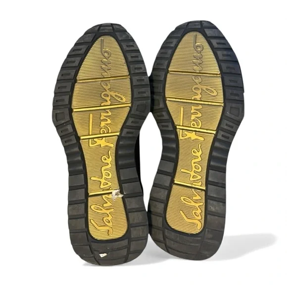 Salvatore Ferragamo Gancini Black Gold Sock Sneakers 8 Shoes Holiday Gift Ready - Picture 7 of 8